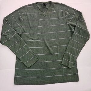 Vtg Nautica Striped Mens L Green Wool Cotton Classic V Neck Y2K 90s Grunge